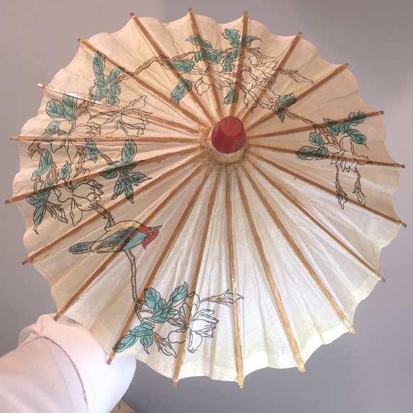 Vintage Handmade Japanese Wooden Decor Umbrella - Picture 5 of 9